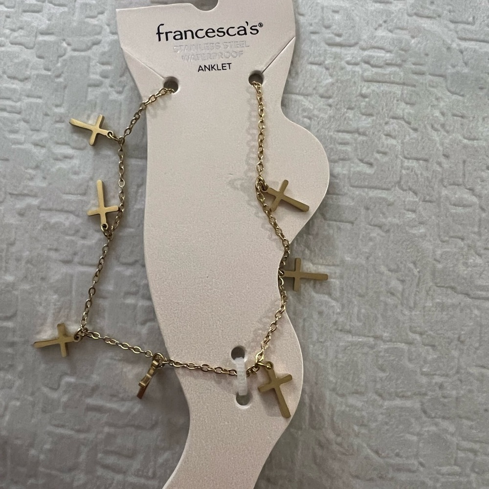 Francesca's Collections Gold Cross Anklet